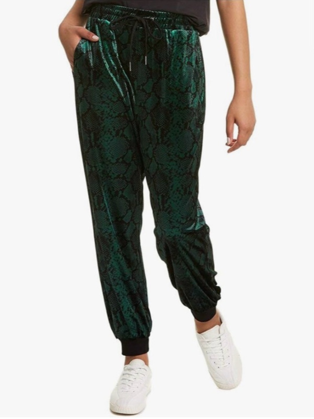 Pam & Gela Womens Green Snake Skin Print Jogger Velvet Jogger Pants Size Large